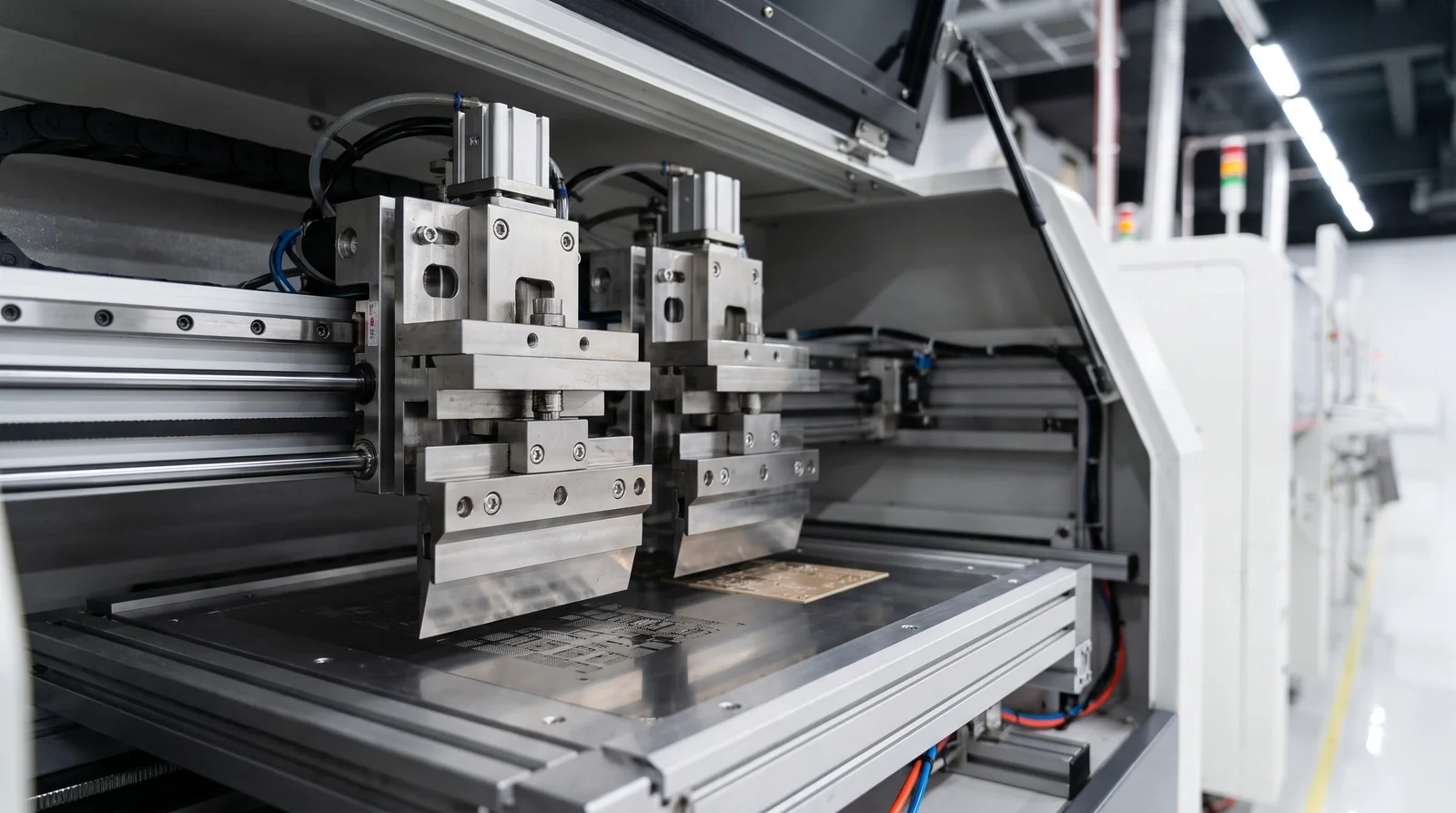 Technician mounting framed stencil printer