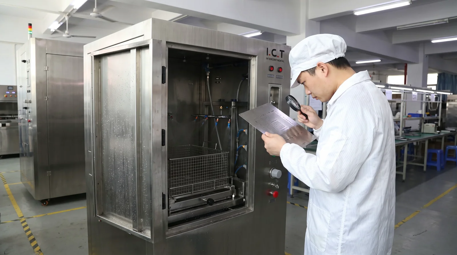 automatic stencil cleaning machine in operation