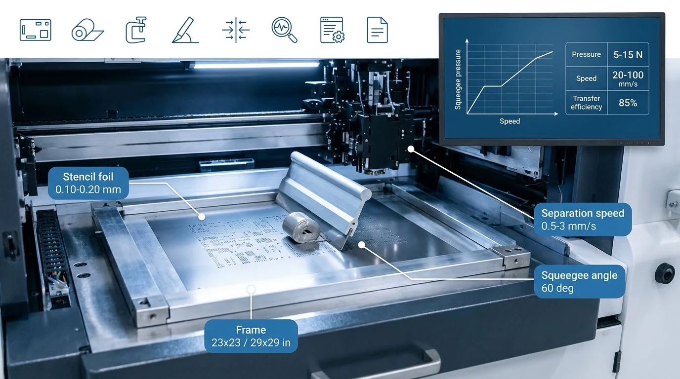 SMT stencil squeegee separation transfer efficiency