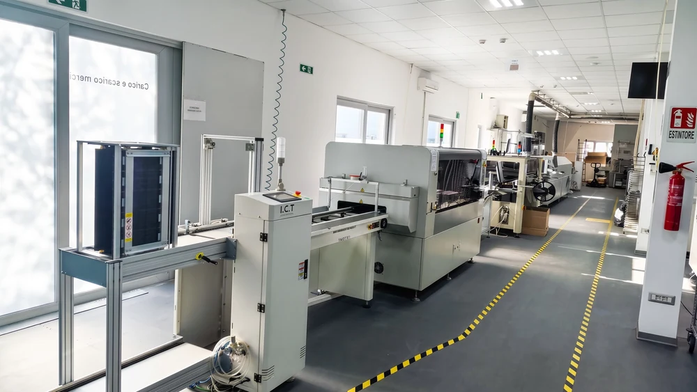 I.C.T flexible LED strip SMT production line and vacuum reflow oven installed at a customer factory in Italy