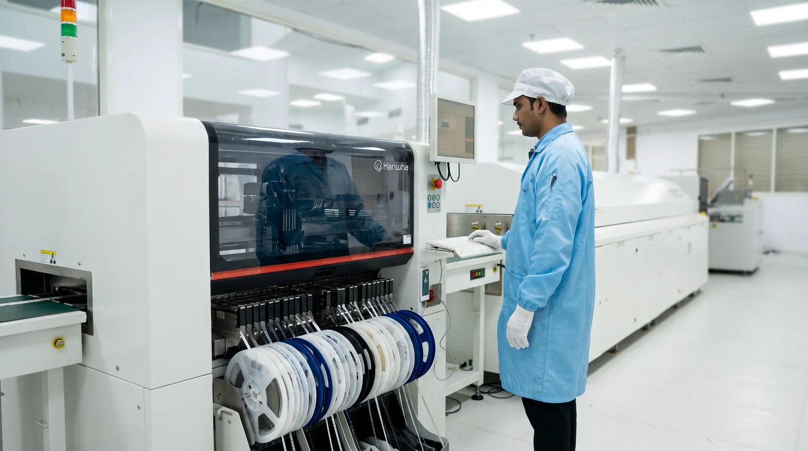 Hanwha chip mounter operator production line